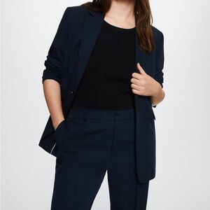 Mango MNG Dark Navy Blue Fitted Suit Blazer Jacket Recycled Polyester